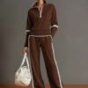 Retro Sporty Webbing Half zip Sweatshirt And Wide leg Pants Set