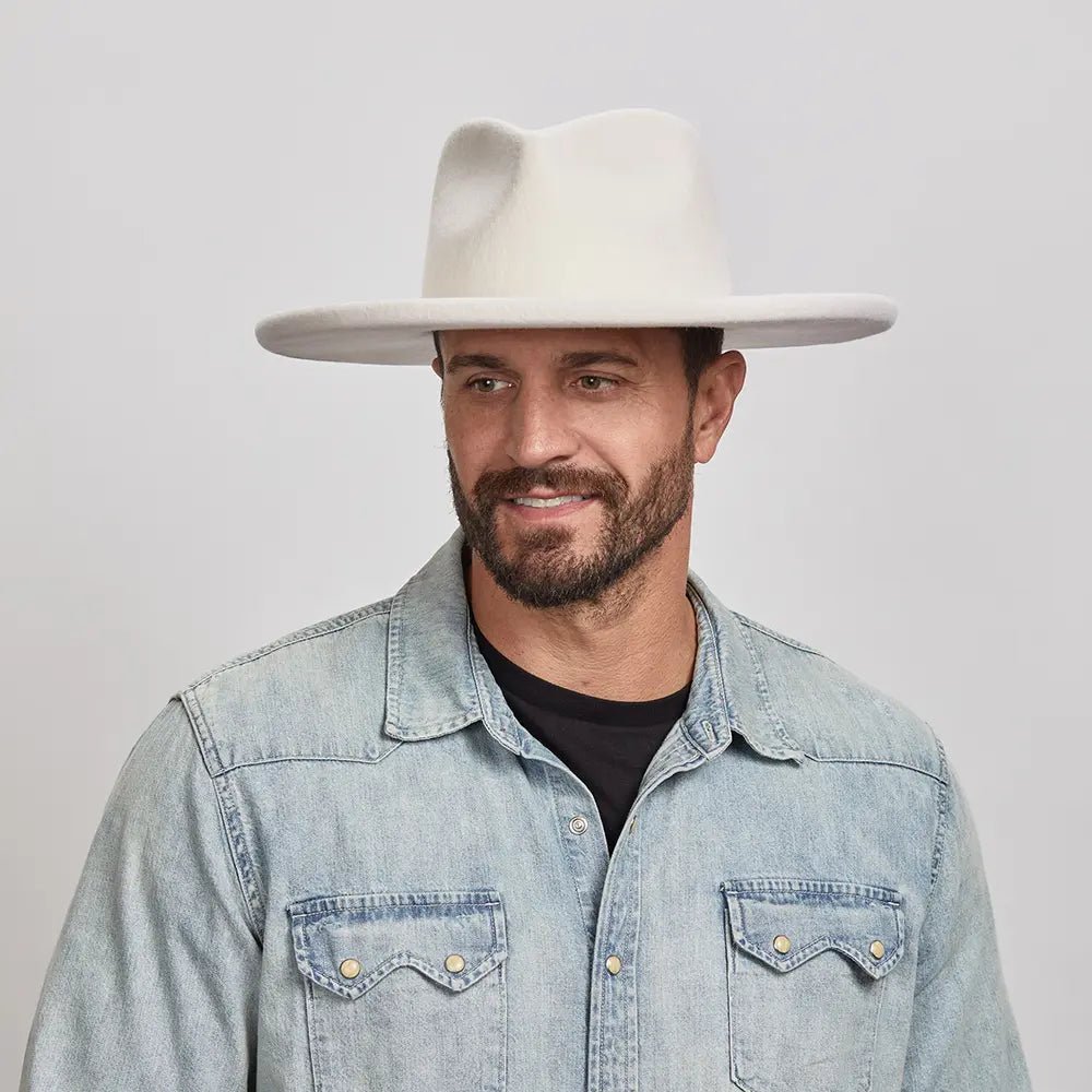 Hudson Mens Pencil Rim Felt Fedora Hat White