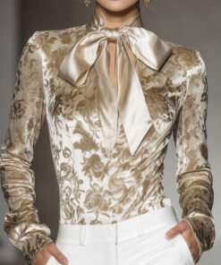 Stylish And Elegant Champagne colored Velvet Printed Shirt